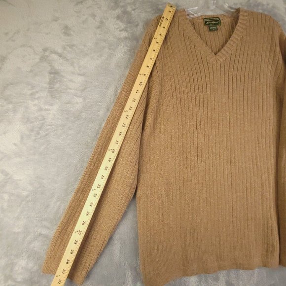 Eddie Bauer Men Sweater Pullover V Neck Cable Knit Long Sleeve Brown L - Picture 5 of 10